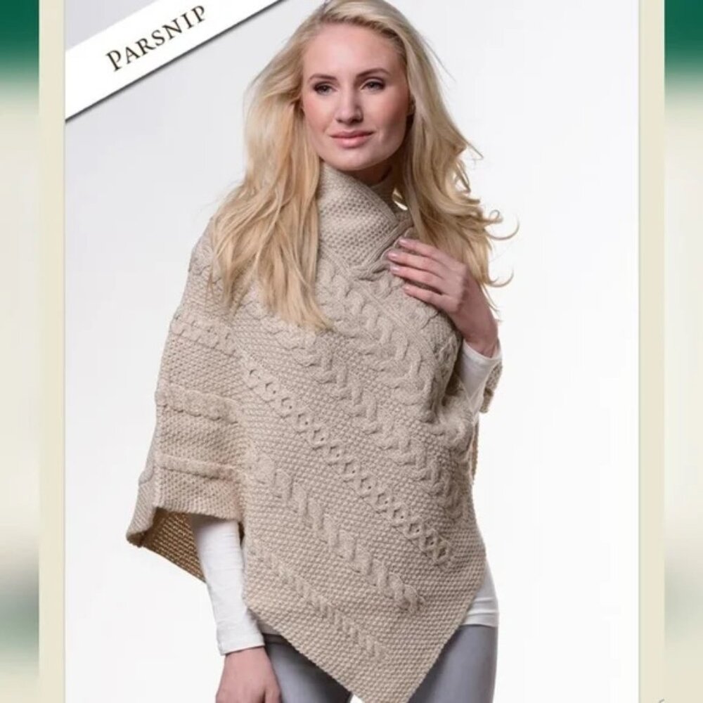 Women's Beige Cable Knit Poncho